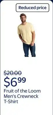 Walmart Fruit of the Loom Men's Ultra-Soft Garment Dyed Crewneck T-Shirt offer