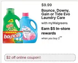 Walgreens Bounce, Downy, Gain or Tide Evo Laundry Care offer