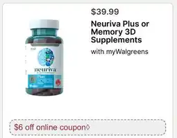 Walgreens Neuriva Plus or Memory 3D Supplements offer