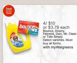 Walgreens Bounce, Downy, Febreze, Gain, Mr. Clean or Tide Simply offer
