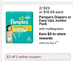 Walgreens Pampers Diapers or Easy Ups Jumbo Pack offer