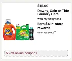 Walgreens Downy, Gain or Tide Laundry Care offer
