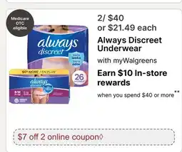 Walgreens Always Discreet Underwear offer