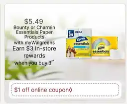 Walgreens Bounty or Charmin Essentials Paper Products offer