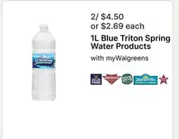 Walgreens 1L Blue Triton Spring Water Products offer