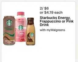 Walgreens Starbucks Energy, Frappuccino or Pink Drink offer