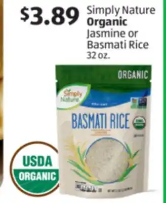 Aldi Simply Nature Organic Jasmine or Basmati Rice offer