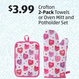 Aldi Crofton 2-Pack Towels or Oven Mitt and Potholder Set offer