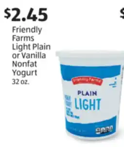 Aldi Friendly Farms Light Plain or Vanilla Nonfat Yogurt offer