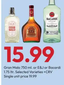 Stater Bros Gran Malo 750 ml. or E & J or Bacardi 1.75 ltr offer