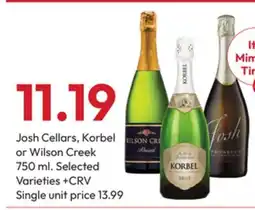 Stater Bros Josh Cellars, Korbel or Wilson Creek offer