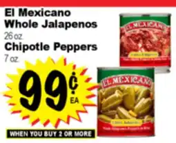 Superior Grocers El Mexicano Whole Jalapenos 26 oz., Chipotle Peppers 7 oz offer