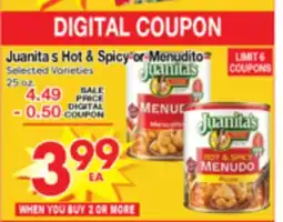 Superior Grocers Juanita's Hot & Spicy or Menudito offer