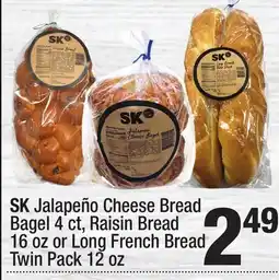 Super King Markets SK Jalapeño Cheese Bread Bagel 4 ct, Raisin Bread 16 oz or Long French Bread Twin Pack 12 oz offer