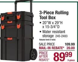 Menards 3-Piece Rolling Tool Box offer