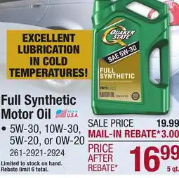 Menards Full Synthetic Motor Oil offer