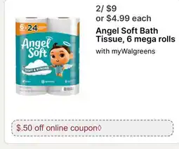 Walgreens Angel Soft Bath Tissue, 6 mega rolls offer