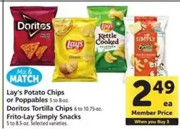 Safeway Lay's Potato Chips or Poppables, Doritos Tortilla Chips, Frito-Lay Simply Snacks offer