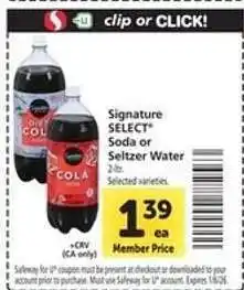 Safeway Signature SELECT Soda or Seltzer Water offer