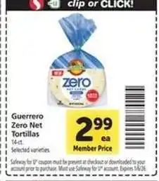 Safeway Guerrero Zero Net Tortillas offer