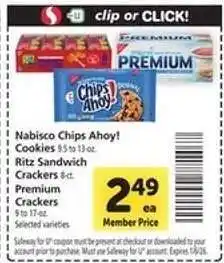 Safeway Nabisco Chips Ahoy! Cookies, Ritz Sandwich Crackers, Premium Crackers offer