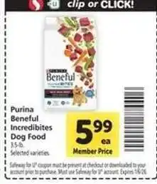Safeway Purina Beneful Incredibites Dog Food offer