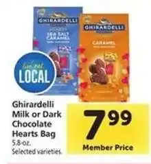 Safeway Ghirardelli Milk or Dark Chocolate Hearts Bag offer