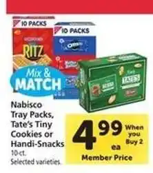 Safeway Nabisco Tray Packs, Tate's Tiny Cookies or Handi-Snacks offer