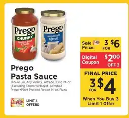 ShopRite Prego Pasta Sauce offer