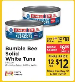 ShopRite Bumble Bee Solid White Tuna offer