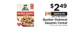 ShopRite Quaker Oatmeal Squares Cereal offer