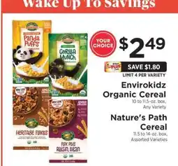 ShopRite Envirokidz Organic Cereal / Nature's Path Cereal offer