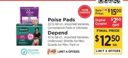 ShopRite Poise Pads / Depend offer