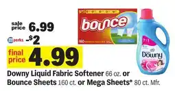 Meijer Downy Liquid Fabric Softener 66 oz. or Bounce Sheets 160 ct. or Mega Sheets* 80 ct offer