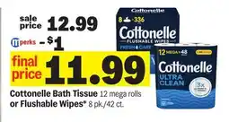 Meijer Cottonelle Bath Tissue 12 mega rolls or Flushable Wipes* 8 pk./42 ct offer