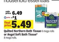 Meijer Quilted Northern Bath Tissue 6 mega rolls or Angel Soft Bath Tissue offer