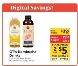 ShopRite GT's Kombucha Drinks offer