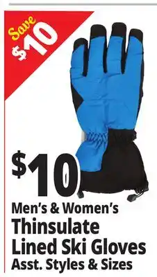 Ocean State Job Lot Men's & Women's Thinsulate Lined Ski Gloves offer