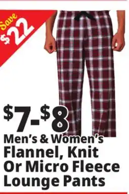 Ocean State Job Lot Men's & Women's Flannel, Knit or Micro Fleece Lounge Pants offer