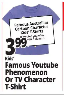 Ocean State Job Lot Kids' Famous Youtube Phenomenon Or TV Character T-Shirt offer