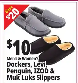 Ocean State Job Lot Men's & Women's Dockers, Levi, Penguin, Izod & Muk Luks Slippers offer