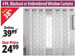 Ocean State Job Lot 4 Pk. Blackout or Embroidered Window Curtains offer