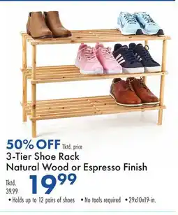Boscov's 3-Tier Shoe Rack Natural Wood or Espresso Finish offer