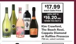 ACME Kim Crawford, The Beach Rosé, Coppola Diamond or Ruffino Prosecco offer