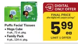 ACME Puffs Facial Tissues Mega Cube 4 - pk., 72 ct. pkg. Family Pack 4 - pk., 124 ct. pkg offer