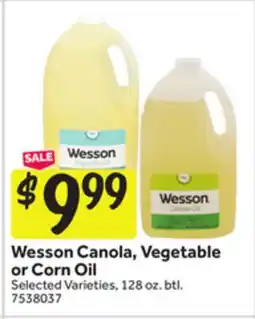 Stop&Shop Wesson Canola, Vegetable or Corn Oil offer
