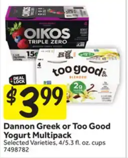 Stop&Shop Dannon Greek or Too Good Yogurt Multipack offer