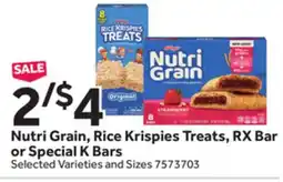 Stop&Shop Nutri Grain, Rice Krispies Treats, RX Bar or Special K Bars offer