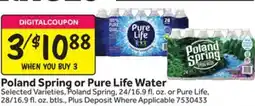 Stop&Shop Poland Spring or Pure Life Water offer