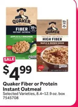 Stop&Shop Quaker Fiber or Protein Instant Oatmeal offer
